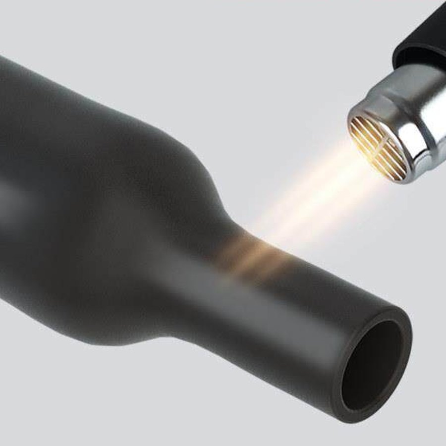 Dual-wall heat-shrink tubing recovering tightly over a cable conductor with a hot-air gun