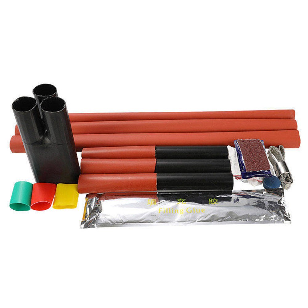 Heat-shrink tubing assortment in black, green, blue, yellow and red for phase identification